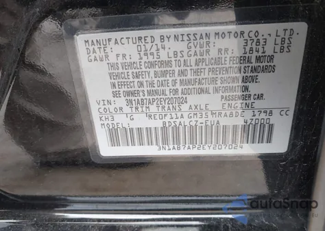 2014 Nissan Sentra S from USA, damaged, VIN 3N1AB7AP2EY207024